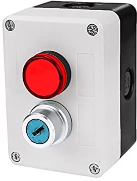 ANZOAT Interruptor de botón impermeable de 2 agujeros de parada de inicio autosellante 220 V con luz indicadora Interruptor de parada de industria eléctrica (color: luz roja con llave)