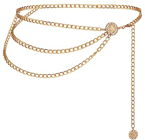 WLLHYF Metal Waist gold Chain Belts Belly Jewelry body Bra Sexy Chain Fashion Multilayer Dress Accessories Adjustable Waistbands Body Decorate for Women Skirt Pants