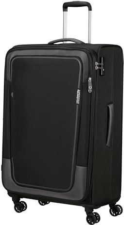 American Tourister Pulsonic - Spinner L, Erweiterbar Koffer, 81 cm, 113/122 L, Schwarz (Asphalt Black)