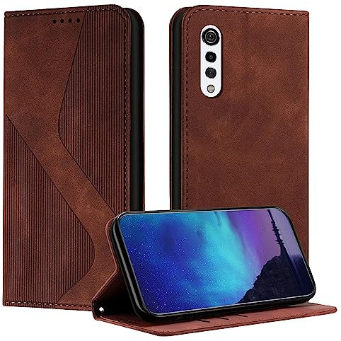 Fatcatparadise Kompatibel mit LG Velvet/G9/G900 Hülle, Handyhülle für LG Velvet/G9/G900 Hülle PU Leder Flip Klappbare Wallet Magnet Case Handytasche Klapphülle Schutzhülle Tasche Hülle Holster (Braun)