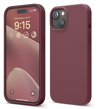 elago Flüssig Silikon Case Kompatibel mit iPhone 15 Hülle, Premium Silikon Handyhülle, Ganzkörper Schutzhülle [4 Lagige Stoßfeste Struktur], Kratzfestes Weiches Mikrofaserfutter (Burgunderrot)