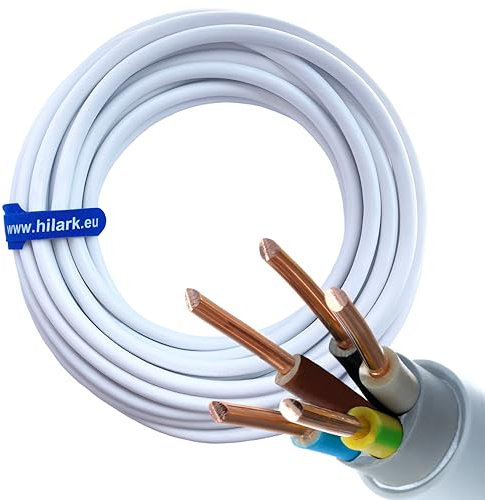 Hilark cable tech NYM-J Kabel 5x6 mm² 5G6 Feuchtraumkabel Starkstromkabel Elektrokabel Installationsleitung (200m, 5g6 mm², Weiß)