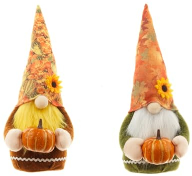 JIYAYUIX 2 Stück Herbst Wichtel Plüsch niedlichen Zwerge Puppendekoration Kürbis halten und Sonnenblume Hut tragen Tischdeko Haus Herbstdeko für Kinder Erntedank Geschenk