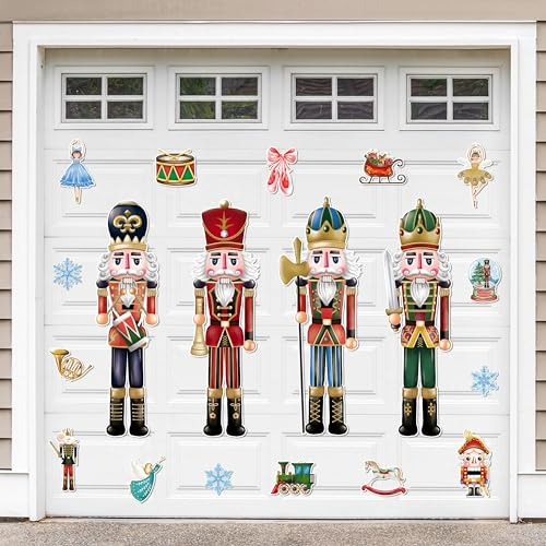 WHYMEO Christmas Garage Door Decoration Magnet 19Pcs, Nutcrackers, Snowflake, Soldier, Ballet Dancer, Princess, Mouse, Red Plastic Magnetic Stickers for Home Decoration