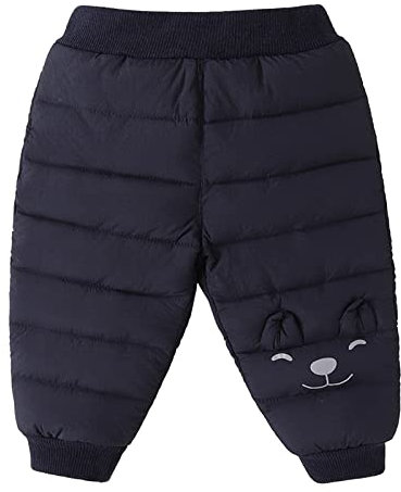 Tout-petits enfants enfants bébés garçons filles mignon dessin animé hiver chaud vers le bas coupe-vent élastique neige ski bavoir pantalons pantalons tenues vêtements Pantalon En (Navy, 18-24 Months)