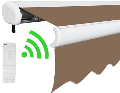 Arilco Elektrische Vollkassettenmarkise Kassettenmarkise Gelenkarmmarkise Markise Sonnenmarkise Sonnenschutz in vielen Farben und Größen wählbar in der Kassettenfarbe Weiß (5x3m Mokka)