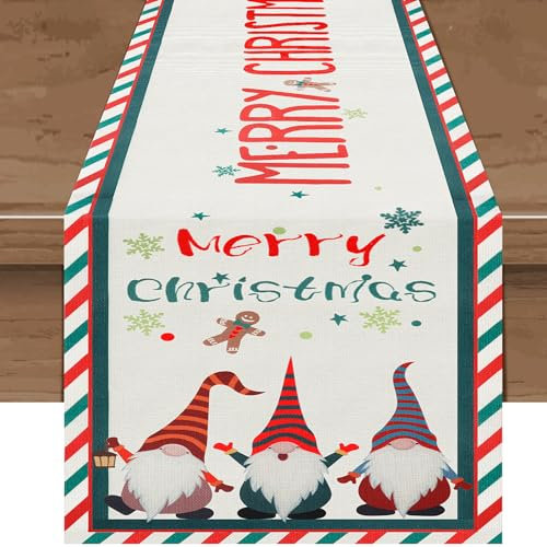 Tischläufer Weihnachten GNOME, Tischdeko Zwerg Weihnachten Tischläufer Winter Leinen Küche Tisch Dekoration Tischläufer Abwaschbar Tischläufer Drinnen Draußen Urlaub Party Dekor