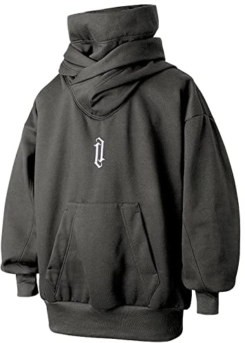 HISITOSA Men's Fleece Double Neckline Hoodie with Neck Gaiter Techwear | Soft Cotton Pullover Casual Hooded Unisex Long Sleeve Sweatshirts Fall Winter Clothes