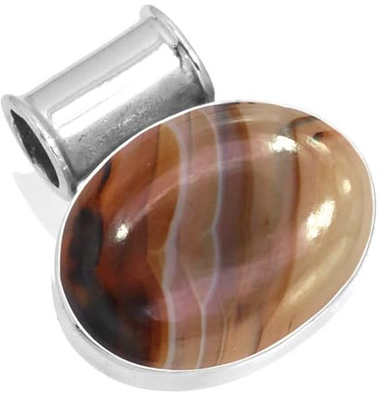 Jeweloporium Multicolor Montana Achat Silber Halskette, 925 Sterling Silber Anhänger für Damen, Echter klobiger ovaler Edelstein Handgefertigter Schmuck