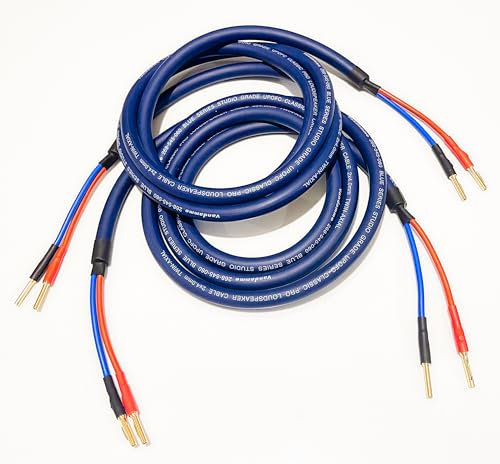 A1 Sound Van Damme Blue Series 4 mm Sq Studio Grade UPOFC Classic Pro Loud Speaker Cable Pair, 2 cables Terminated with Gold Plated 4mm Banana Plugs, 8 plugs in total. (3 metre pair)