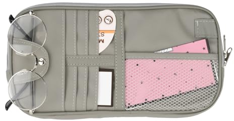Car Sonnenblenden Organizer, Auto Sun Visor Organizer Auto Interieur Leder Zubehör Aufbewahrungstasche Beuteltasche Tasche mit Mehrere Taschen für Karte Führerschein Stift Rechnung (grau)