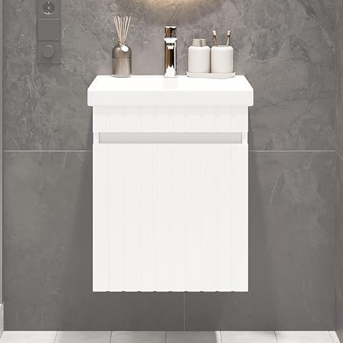 Planetmöbel Cosmia Badmöbel Set Waschbecken mit Unterschrank 50 x 60 x 35 cm Weiß, Keramik Waschtisch mit Schublade