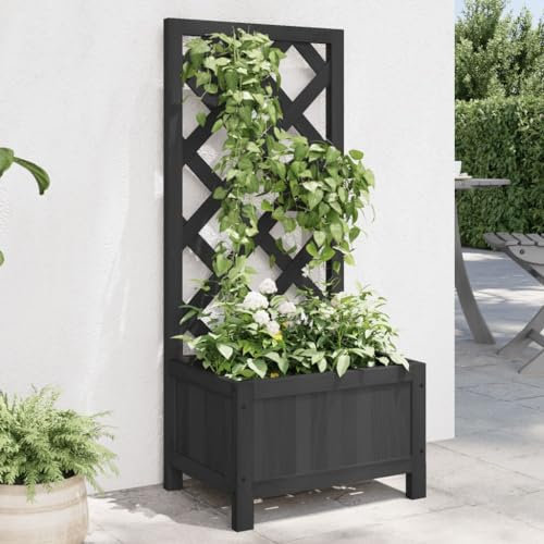 ZEYUAN Jardinière avec Treillis Noir Bois Massif de Sapin,Jardiniere sur Pieds,Bac avec Treillis,Jardiniere Terrasse