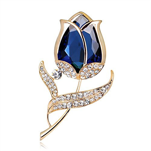 Clataly Kristall Blume Brosche Party Strass Broschen Schmuck für Frauen und Mädchen (Blau)