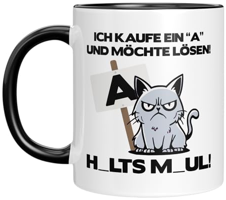 TassenTicker - Ich kaufe ein A und möchte lösen - Geschenk für die launische Menschen - Tasse für die Arbeit - Geburtstagsgeschenk - Kaffeetasse (Schwarz)