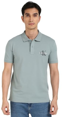 Calvin Klein Herren Poloshirt Kurzarm Monologo Regular Fit, Blau (Lead), L
