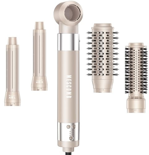 5 IN 1 Haarstyler Haartrockner - MESCOMB 110,000U/M Air Styler Hochgeschwindigkeits Haartrockner, Automatischer Locken, Volumizer, Glätteisen, Ionen Haartrockner Schnell Trocknend (Champagner Gold)