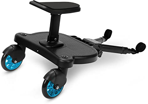 Yugodex Buggy Board mit Sitz, Kiddy Board mit Sitz, trittbrett für Kinderwagen, Universal, 360° Zweirad Design, für 2-6 Jahre, 25kg (Blau)