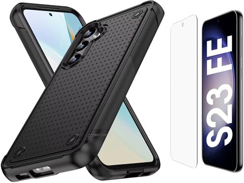 NWNK13 Phone Case For Samsung Galaxy S23Fe with Tempered Glass Screen Protector, Soft Bumper Flexible Edge Anti-Scratch Silicone Phone Cover Heavy Duty Slim Case for Samsung S23 Fe 5G