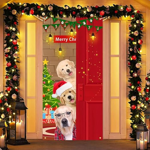 yivom Decorazioni Natalizie per Porta, 185 x 90cm Striscione da Appendere alla Porta d'ingresso, Copriporta Natalizio con Elastico, Copertura Porta Natale per Decorazione Natalizia, Porta