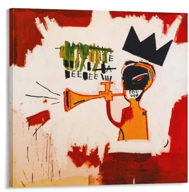 LUBOYANG Jean Michel Basquiat Poster, Trompete, Leinwanddruck, Wandkunst, Poster, dekoratives Gemälde, Rahmen, 30 x 30 cm