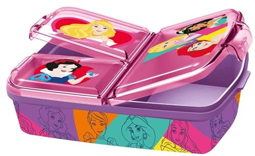 KP Pharma Disney Princess Multi Compartment Sandwich Box for Kids – Durable, BPA-Free Lunch Box with 3 Compartment & Secure Lid – Perfect for School, Picnics, or Snacks On-The-Go