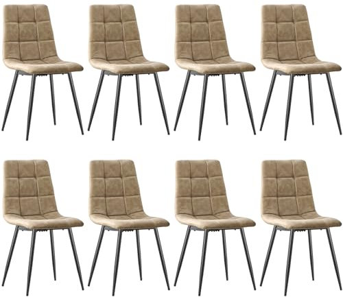 ANVOFONG Esszimmerstühle 8er Set,küchenstühle mit Metallfuß,für Stühle Esszimmer, Wohnzimmer, Küche, Schlafzimmer und Empfangsraum-Gelblich braun
