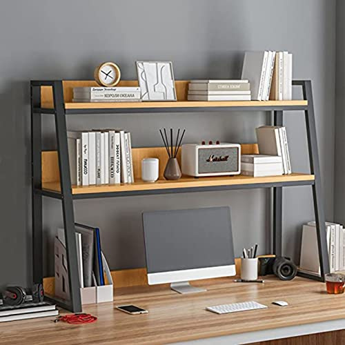 Industrial Ladder Desktop Shelf, Desk Hutch 2-Tier for Computer Desk, Desktop Organizer Office Display Rack, Wood Metal Office Desk Bookcase, Freestanding Storage Rack, for Office Home Decor(B,55x32x9