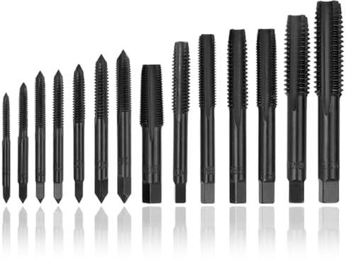 Mesee 14 Pièces Tarauds à Goujure Droite, Tarauds à Vis Cannelés Droite Taraud à Filetage Américain Taraud Machine en HSS Kit Foret Taraudage Filetage Taraud pour Filet Rapport