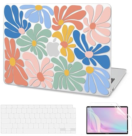 AKIT Compatible with MacBook Air 13 Inch Case M1 2022 2021 2020 2019 2018 A2337 A2179 A1932, Unique Pattern Shell Laptop Case+Screen Protector+Keyboard Cover for MacBook Air 13.3 Inch, ColorfulFlowers