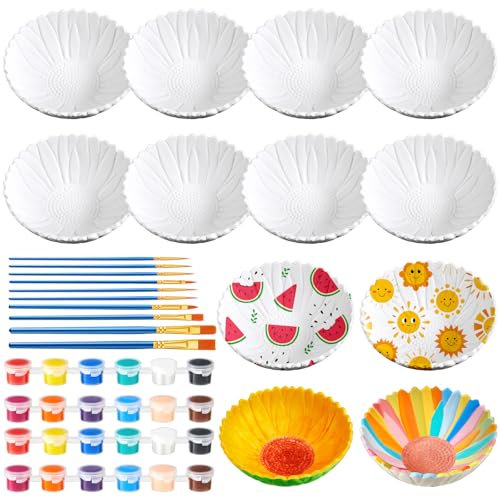 Trandraft 12 Set Paint Your Own Ceramic Sunflower Bowl Keepsake DIY Ceramics to Paint Paintable Ceramic Bowl Unpainted Ceramic Bisque Painting for Adult Craft Projects