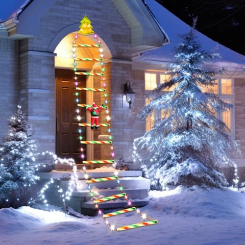 Afenau Scala LED con Babbo Natale, 3M 228 LED Babbo Natale Scala, Babbo Natale Che Sale le Scale, Scala Babbo Natale con Tubo LED, Luce Decorativa Natalizia per decorazioni natalizie, Finestre