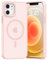 Opkiegrn Coque pour iPhone 12/12Pro, Compatible avec MagSafe Recharge sans Fil, Protection Antichoc, Anti-Jaunissement,Dos Anti Rayures PC Magnétique Étui Housse pour iphone 12/12 Pro Rose pâle