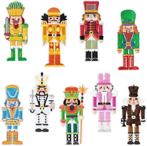 Weihnachten Flicken Patches, 9pcs Nussknacker-Aufnäher zum Aufbügeln, Aufnäher Weihnachten Dekoration, Weihnachten Nussknacker Patches zum Aufbügeln, Weihnachtsapplikation