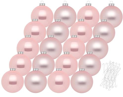 Inge Glas Weihnachtskugeln mit Haken | Schöne Christbaumkugeln aus Glas | Set 20 Kugeln und 40 Aufhänger | Christbaumschmuck Weihnachtsbaumkugeln (Lovely Magnolia | rosa)