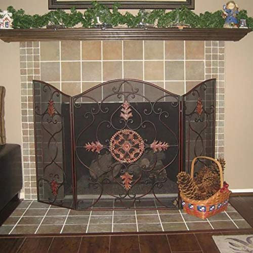 ZXLAGDBP Fireplace Guard Arched Spark Guard Fireplace Screen, Large Folding Wrought Iron Fireplace Screen 3 Piece Metal Mesh Surround Screen