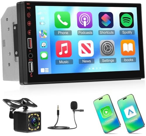 NHOPEEW Radio de Coche 2 DIN Compatible con Carplay inalámbrico y Android Auto - Radio de Pantalla táctil de 7 Pulgadas Compatible con Mirror Link Steer Wheel Control FM EQ + Cámara de Seguridad