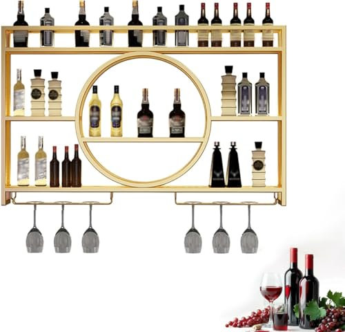 Bar Meuble,etagere A Vin Design Rangement Ustensiles Cuisine Mural Meuble Range Bouteille Distributeur Alcool Pompe Baroque Casier Industriel(Size:120 * 15 * 80cm,Color:Or)