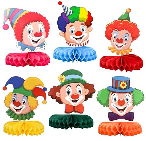 bssmmai 6 Stück Clown Tischdeko Karneval, Clown Deko mit Bienenwaben, Karneval Dekoration Party, 3D Tischdeko Fasching, Faschingsdeko Tisch Figuren, Karnevalsdeko Set