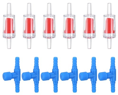 M METERXITY 6-Set Aquarium Air Valve, for 3/16 Airline Tubing Blue | Non-Return PVC Control Valves with Check Valves, for Fish Tanks, Aquaculture, Regulators, Air Pump Adjustable