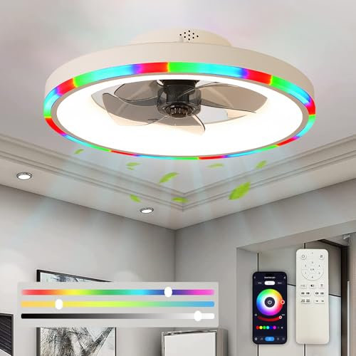 TYJY Deckenventilator mit Beleuchtung, 60W Leiser LED Deckenleuchte Mit Ventilator und Fernbedienung APP, 50cm Lampe mit Ventilator Dimmbar (3000K-6500K-RGB), Timer, 6 Windstufen, Weiß