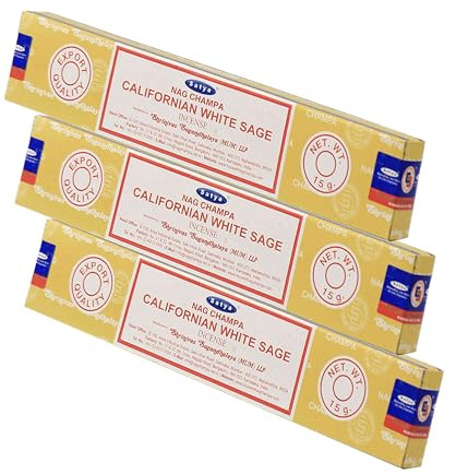 NKlaus 3X Satya Nag Champa Californian White Sage Räucherstäbchen 45g – Handgerolltes Räucherwerk mit klärendem Duft für Meditation, Rituale und Reinigung