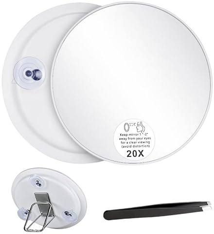 Huucozn Specchio Ingranditore 20X Specchio Cosmetico a Ventosa Specchio per Trucco con Ingrandimento 15 cm Specchio Trucco da Tavolo Specchietto Rotondo con Supporto e Pinzette per Bagno Hotel Viaggi