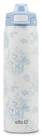 Ello Pop & Fill 650ml Stainless Steel Water Bottle with QuickFill Technology, Double Wall and Vacuum Insulated Metal, Leakproof Lock Lid, Straw and Chew, Reusable, BPA Free, Porcelain Rose