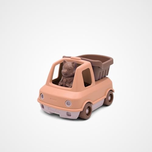 Simple – Dump Truck and Figurine, Made in France, 100% Recycled and Recyclable Plastic, Dishwasher Safe, Child Gift from 1 Year – Rolling Vehicle to Assemble (Peach)