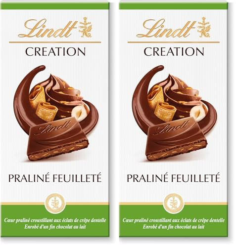 Lindt - Tablette CRÉATION Praliné Feuilleté - Chocolat au Lait, 150g (Lot de 2)