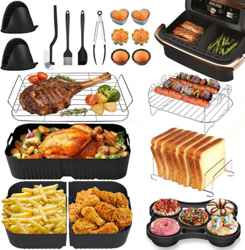 Accessoires Air Fryer for Ninja Foodi FlexDrawer AF500EU 10,4L (1x10.4L/2x5.2L) Réutilisable Moule Silicone Pour Friteuse à Air Chaud, Accessoires Dual Zone Ninja Airfryer