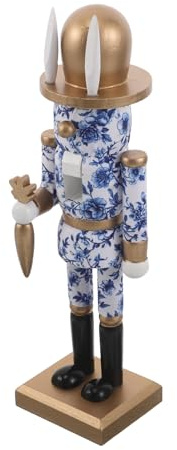 DEARMAMY Cascanueces de Pascua Forma de Conejo de Madera, Figura Decorativa Azul de Porcelana, Adorno Compacto para Decoración de Mesa de Primavera y Hogar, Estatua Coleccionable Temática