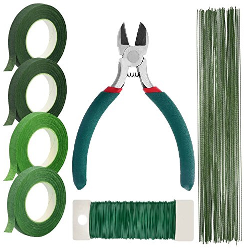 Paxcoo Floral Tape and Floral Wire Arrangement Tools Kit with Wire Cutter 26 Gauge Stem Wire and 22 Gauge Paddle Wire for Bouquet Stem Wrap Florist