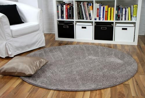 Snapstyle Hochflor Velours Teppich Mona Taupe Rund in 7 Größen